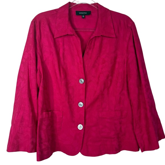 Jones Wear Jackets & Blazers - Jones Wear Jacket Womens 16 Pink Linen Cotton Floral Jacquard Blazer‎ Career